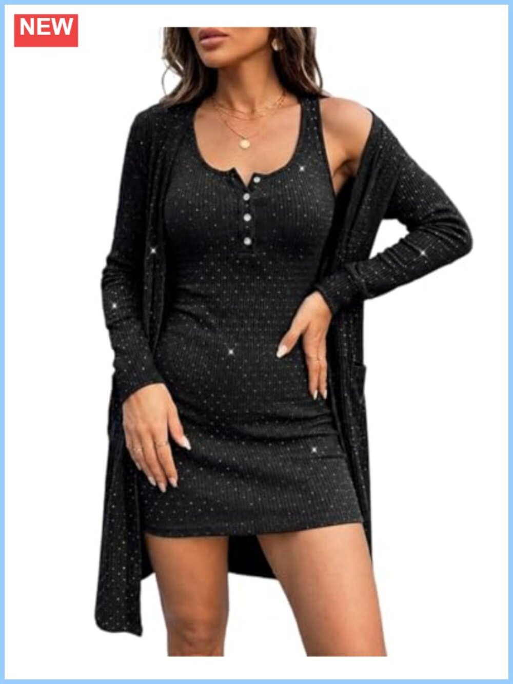 Rhinestone Mini Tank Dress with Long Cardigan 2-Piece Set